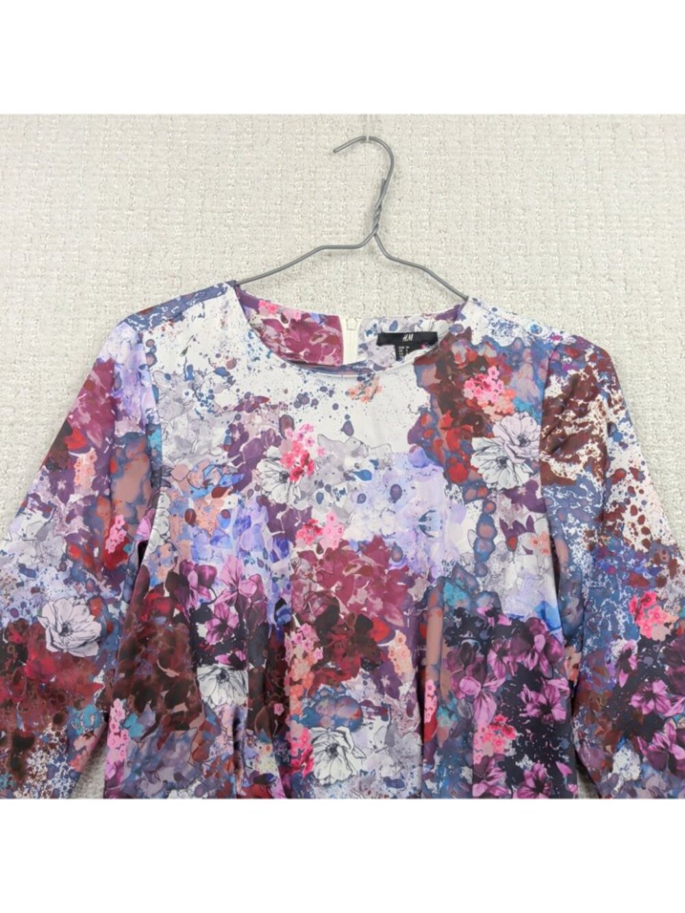 H&M Top Floral Peplum Blouse Boho Folk Indie Flowy Floral Artsy AOP Women Sz 4 - Picture 2 of 11